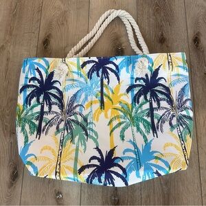 NWOT Tropical Palm Print Large Tote Bag Beach Bag Travel Tote Rope Handles